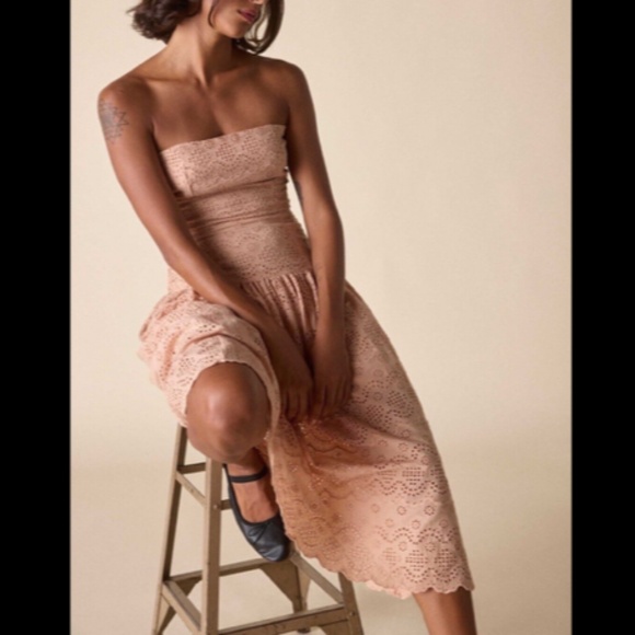 St. Roche Benedict Embroidered Eyelet Halter or Strapless Midi Dress Tan Size 8 - Picture 2 of 16